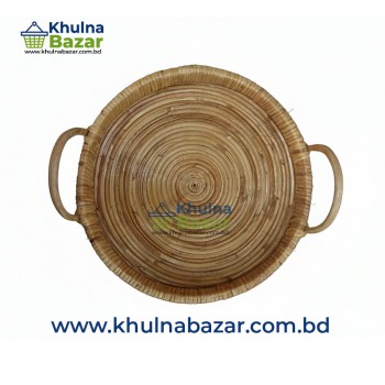 Handcrafted Round Rattan Tray with Handles