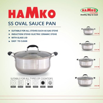 Hamko Oval SS Saucepan with G Lid (20 CM) IB - khulnabazar