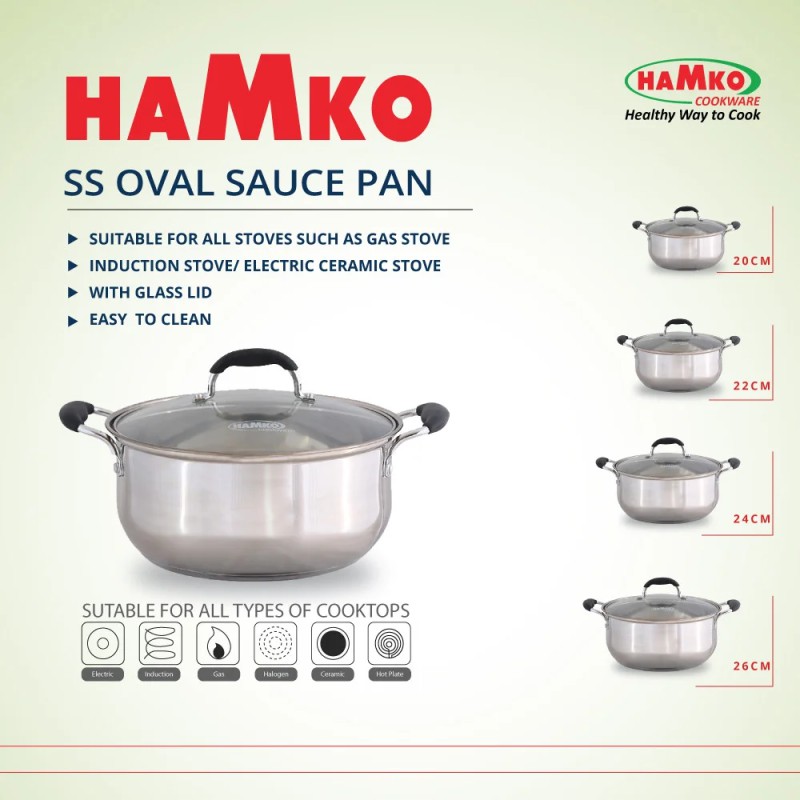 Hamko Oval SS Saucepan with G Lid (20 CM) IB - khulnabazar